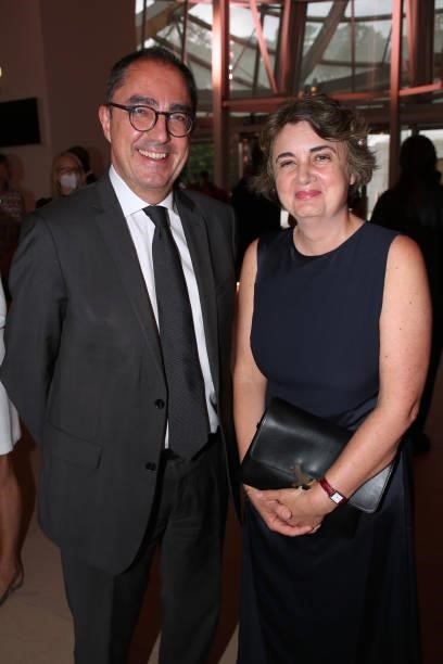 Former President of the Louvre Museum Jean-Luc Martinez and President of the Louvre Museum Laurence des Cars attend Louis Vuitton Parfum hosts dinner...