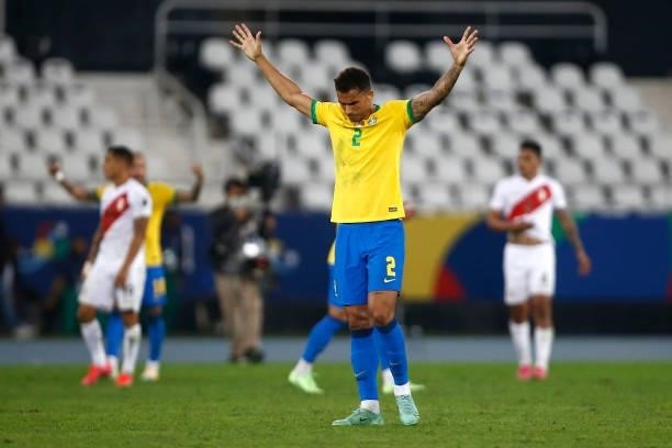 Danilo da Silva of Brazil celebrates after winning a semi-final match of Copa America Brazil 2021 between Brazil and Peru at Estadio Olímpico Nilton...