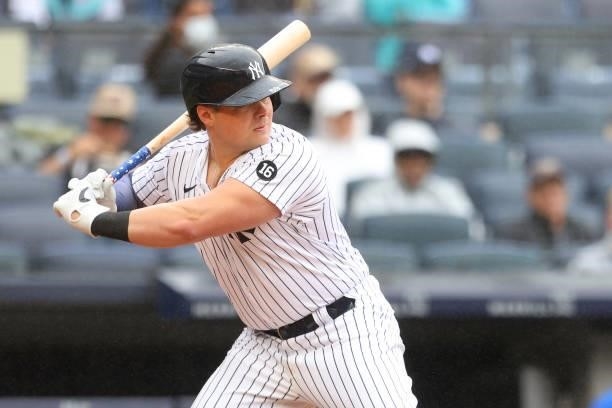 Luke Voit of the New York Yankees in action against the New York Mets during a game at Yankee Stadium on July 3, 2021 in New York City.