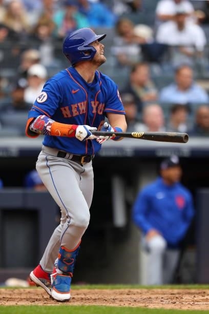 Jeff McNeil of the New York Mets in action against the New York Yankees during a game at Yankee Stadium on July 3, 2021 in New York City. The Mets...