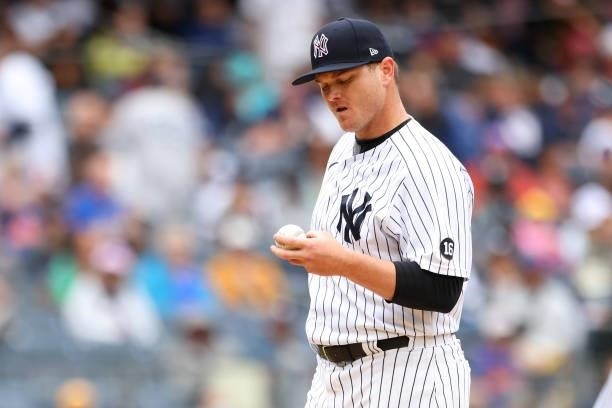 Justin Wilson of the New York Yankees in action against the New York Mets during a game at Yankee Stadium on July 3, 2021 in New York City.