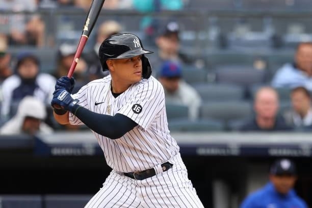 Gio Urshela of the New York Yankees in action against the New York Mets during a game at Yankee Stadium on July 3, 2021 in New York City.