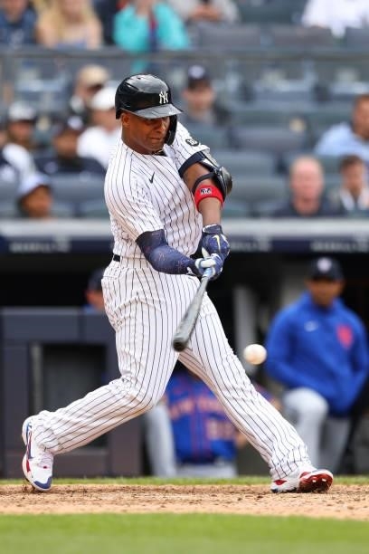 Miguel Andújar of the New York Yankees in action against the New York Mets during a game at Yankee Stadium on July 3, 2021 in New York City.