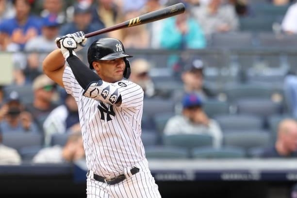 Gleyber Torres of the New York Yankees in action against the New York Mets during a game at Yankee Stadium on July 3, 2021 in New York City.