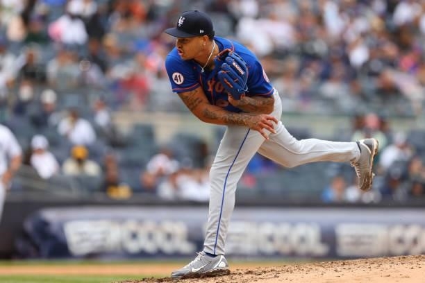 Taijuan Walker of the New York Mets in action against the New York Yankees during a game at Yankee Stadium on July 3, 2021 in New York City. The Mets...