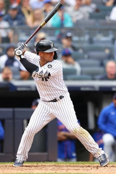 Gleyber Torres of the New York Yankees in action against the New York Mets during a game at Yankee Stadium on July 3, 2021 in New York City.