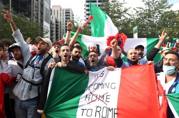 Fans of Italy show their support of Wembley Way during the UEFA Euro 2020 Championship Semi-final match between Italy and Spain at Wembley Stadium on...