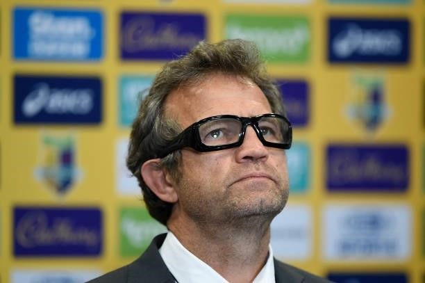 Head coach Fabien Galthié of France speaks during a press conference after the international Test match between the Australia Wallabies and France at...