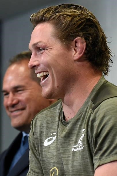 Michael Hooper of the Wallabies speaks during a press conference after the international Test match between the Australia Wallabies and France at...