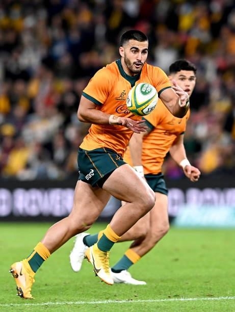 Tom Wright of the Wallabies in action during the international Test match between the Australia Wallabies and France at Suncorp Stadium on July 07,...