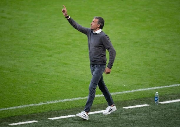 Spain head coach Luis Enrique during the UEFA Euro 2020 Championship Semi-final match between Italy and Spain at Wembley Stadium on July 6, 2021 in...