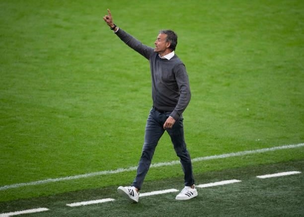 Spain head coach Luis Enrique during the UEFA Euro 2020 Championship Semi-final match between Italy and Spain at Wembley Stadium on July 6, 2021 in...