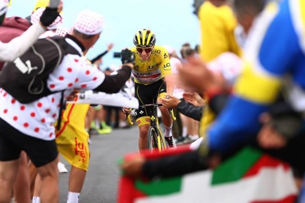 Tadej Pogačar of Slovenia and UAE-Team Emirates yellow leader jersey during the 108th Tour de France 2021, Stage 11 a 198,9km km stage from Sorgues...