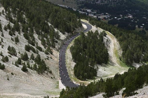 The peloton passing through Mont Ventoux mountain landscape during the 108th Tour de France 2021, Stage 11 a 198,9km km stage from Sorgues to...