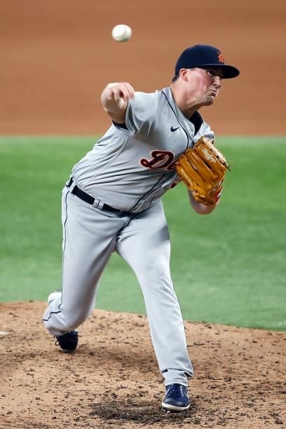 Kyle Funkhouser of the Detroit Tigers pitches against the Texas Rangers in the bottom of the sixth inning at Globe Life Field on July 07, 2021 in...