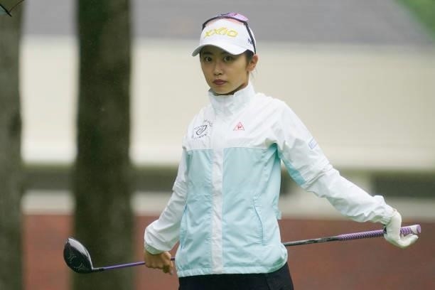 Yuka Yasuda of Japan looks on during the first round of the Nipponham Ladies Classic at Katsura Golf Club on July 08, 2021 in Tomakomai, Hokkaido,...