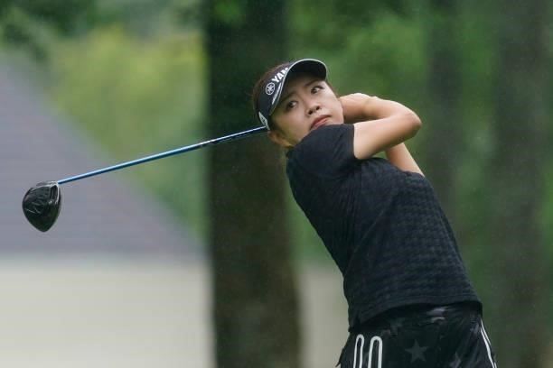 Maria Shinohara of Japan hits her tee shot on the 1st hole during the first round of the Nipponham Ladies Classic at Katsura Golf Club on July 08,...