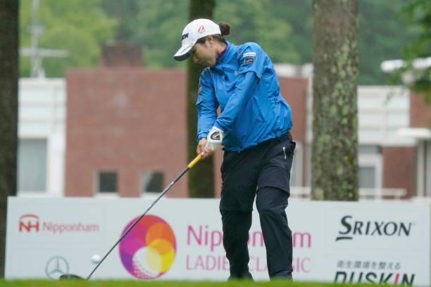 Hiromu Ono of Japan hits her tee shot on the 1st hole during the first round of the Nipponham Ladies Classic at Katsura Golf Club on July 08, 2021 in...