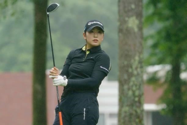Aya Tamura of Japan hits her tee shot on the 1st hole during the first round of the Nipponham Ladies Classic at Katsura Golf Club on July 08, 2021 in...