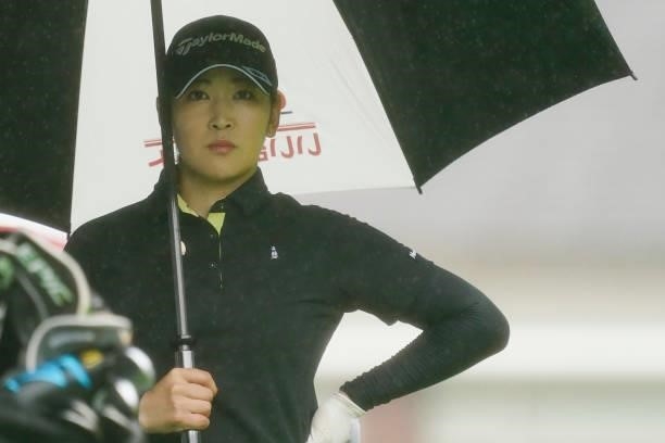 Aya Tamura of Japan looks on during the first round of the Nipponham Ladies Classic at Katsura Golf Club on July 08, 2021 in Tomakomai, Hokkaido,...