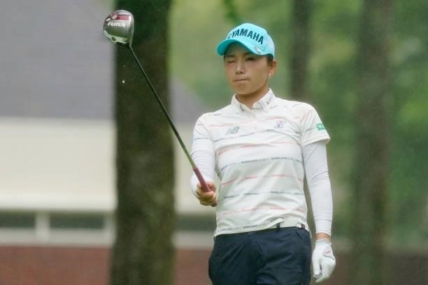 Chie Arimura of Japan prepares her tee shot on the 10th hole during the first round of the Nipponham Ladies Classic at Katsura Golf Club on July 08,...