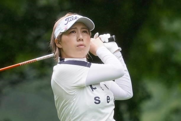 Hiroko Ayada of Japan hits her second shot on the 10th hole during the first round of the Nipponham Ladies Classic at Katsura Golf Club on July 08,...