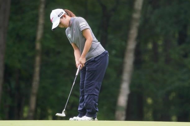 Hikaru Yoshimoto of Japan putts on the 17th hole during the first round of the Nipponham Ladies Classic at Katsura Golf Club on July 08, 2021 in...