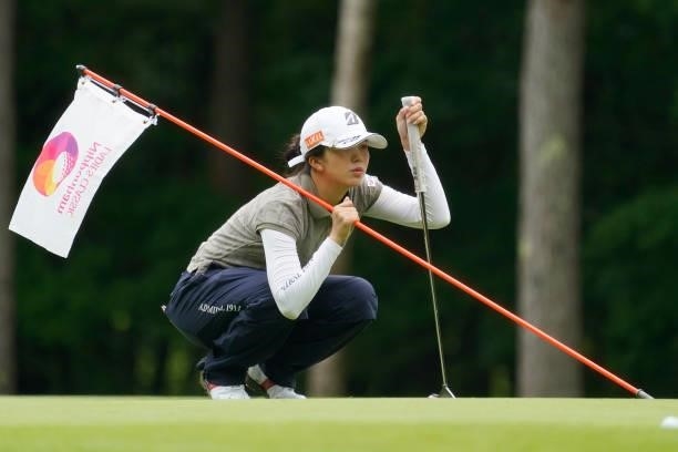 Kotone Hori of Japan lines up her putt on the 17th hole during the first round of the Nipponham Ladies Classic at Katsura Golf Club on July 08, 2021...