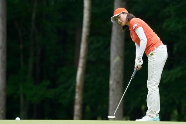 Hina Arakaki of Japan putts on the 17th hole during the first round of the Nipponham Ladies Classic at Katsura Golf Club on July 08, 2021 in...