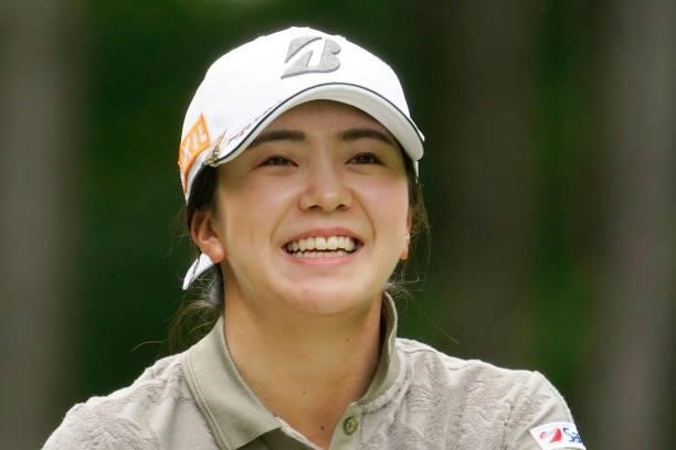 Kotone Hori of Japan smiles during the first round of the Nipponham Ladies Classic at Katsura Golf Club on July 08, 2021 in Tomakomai, Hokkaido,...