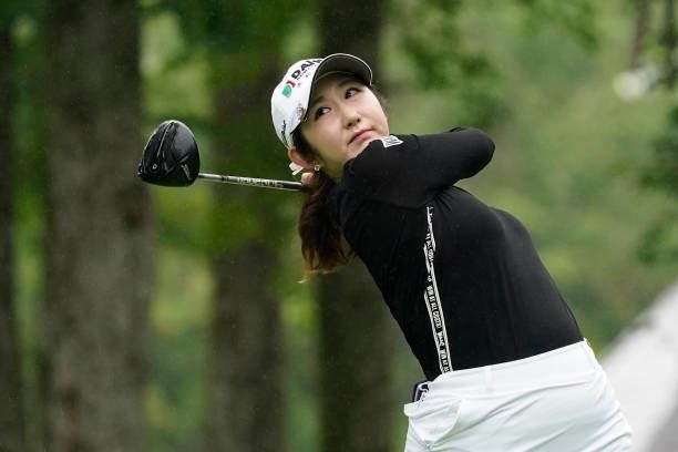 Seonwoo Bae of South Korea hits her tee shot on the 10th hole during the first round of the Nipponham Ladies Classic at Katsura Golf Club on July 08,...