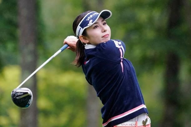 Aya Ezawa of Japan hits her tee shot on the 1st hole during the first round of the Nipponham Ladies Classic at Katsura Golf Club on July 08, 2021 in...