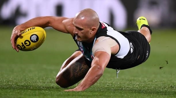 Sam Powell-Pepper of Port Adelaide during the round 17 AFL match between Port Adelaide Power and Melbourne Demons at Adelaide Oval on July 08, 2021...