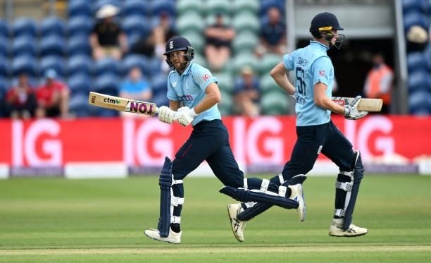 Zak Crawley and David Malan of England runs between the wickets during the 1st Royal London Series One Day International match between England and...