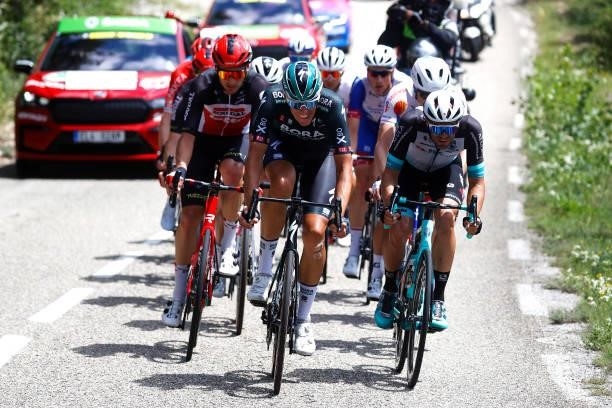 Nils Politt of Germany and Team BORA - Hansgrohe & Luka Mezgec of Slovenia and Team BikeExchange in the Breakaway during the 108th Tour de France...
