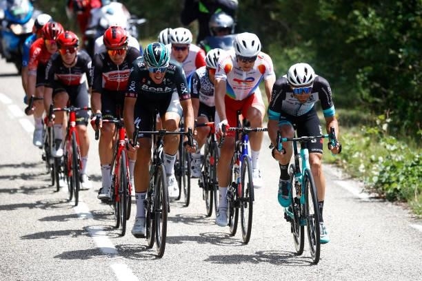 Nils Politt of Germany and Team BORA - Hansgrohe & Luka Mezgec of Slovenia and Team BikeExchange in the Breakaway during the 108th Tour de France...