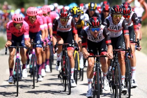 Marc Hirschi of Switzerland & Davide Formolo of Italy and UAE-Team Emirates during the 108th Tour de France 2021, Stage 12 a 159,4km stage from...