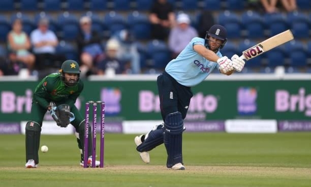 England batsman Dawid Malan in batting action watched by wicketkeeper Mohammad Rizwan during the 1st Royal London Series One Day International...