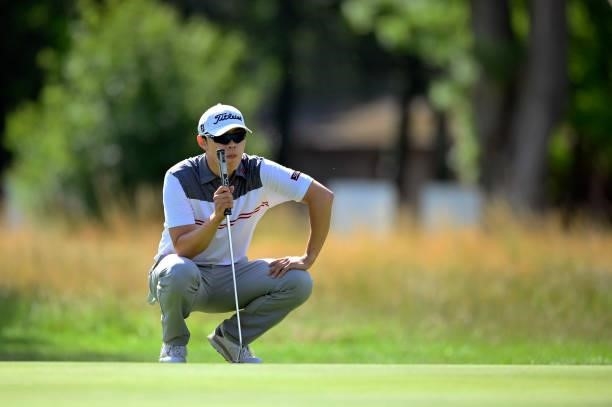 Jeong Weon Ko of France lines on the 11th hole during Day One of Le Vaudreuil Golf Challenge at Golf PGA France du Vaudreuil on July 08, 2021 in Le...