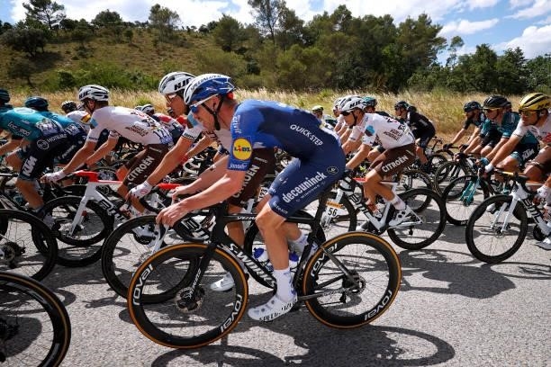 Tim Declercq of Belgium and Team Deceuninck - Quick-Step & Benoît Cosnefroy of France and AG2R Citroën Team during the 108th Tour de France 2021,...