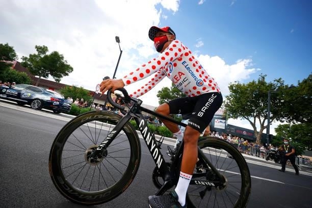 Nairo Quintana of Colombia and Team Arkéa Samsic Polka Dot Mountain Jersey at arrival during the 108th Tour de France 2021, Stage 12 a 159,4km stage...