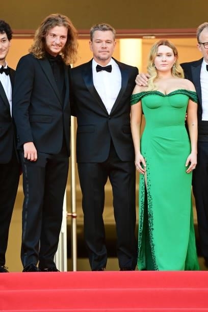 Idir Azougli, Matt Damon and Abigail attend the "Stillwater