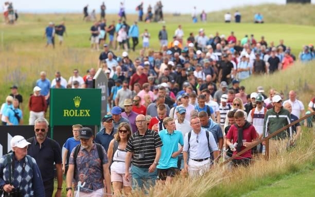 General view of spectators during Day One of the abrdn Scottish Open at The Renaissance Club on July 08, 2021 in North Berwick, Scotland.