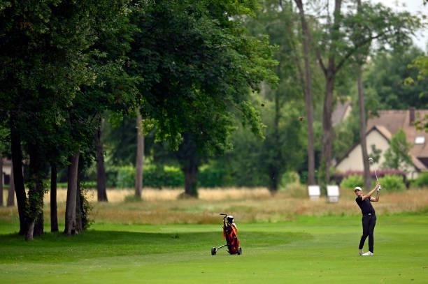 Sam Testelin of France plays his second shot on the 18th hole during Day One of Le Vaudreuil Golf Challenge at Golf PGA France du Vaudreuil on July...