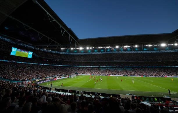 General view of Wembley Stadium during the UEFA Euro 2020 Championship Semi-final match between England and Denmark at Wembley Stadium on July 07,...