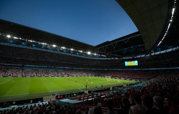 General view of Wembley Stadium during the UEFA Euro 2020 Championship Semi-final match between England and Denmark at Wembley Stadium on July 07,...
