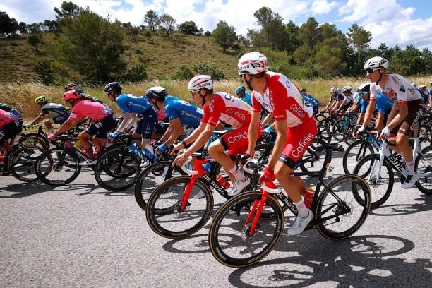Rubén Fernández of Spain, Guillaume Martin of France and Team Cofidis & Michael Schär of Switzerland and AG2R Citroën Team during the 108th Tour de...