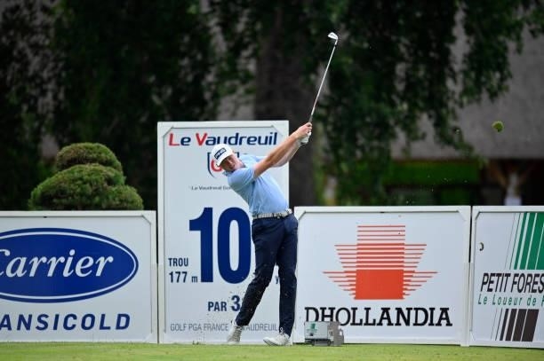 Robin Dawson of Ireland plays his first shot on the 10th hole during Day One of Le Vaudreuil Golf Challenge at Golf PGA France du Vaudreuil on July...