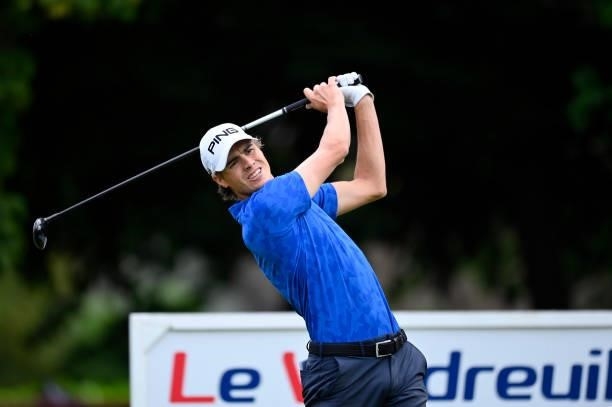 Jesper Sandborg of Sweeden plays his first shot on the 1st hole during Day One of Le Vaudreuil Golf Challenge at Golf PGA France du Vaudreuil on July...