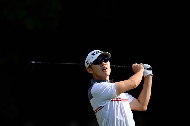 Jeong Weon Ko of France plays his first shot on the 1st hole during Day One of Le Vaudreuil Golf Challenge at Golf PGA France du Vaudreuil on July...